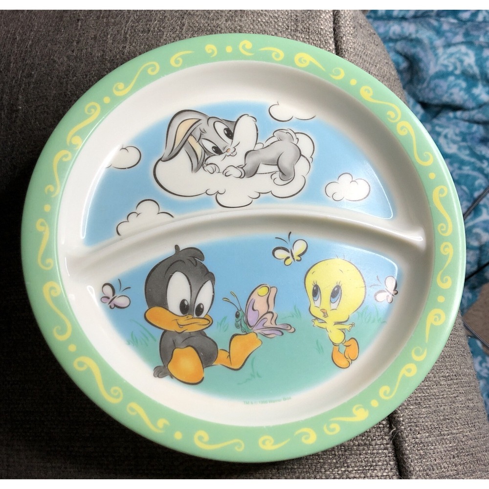 Zak Designs Looney Tunes Baby Daffy Tweety Bugs Bunny Kid Plate Divided  1998